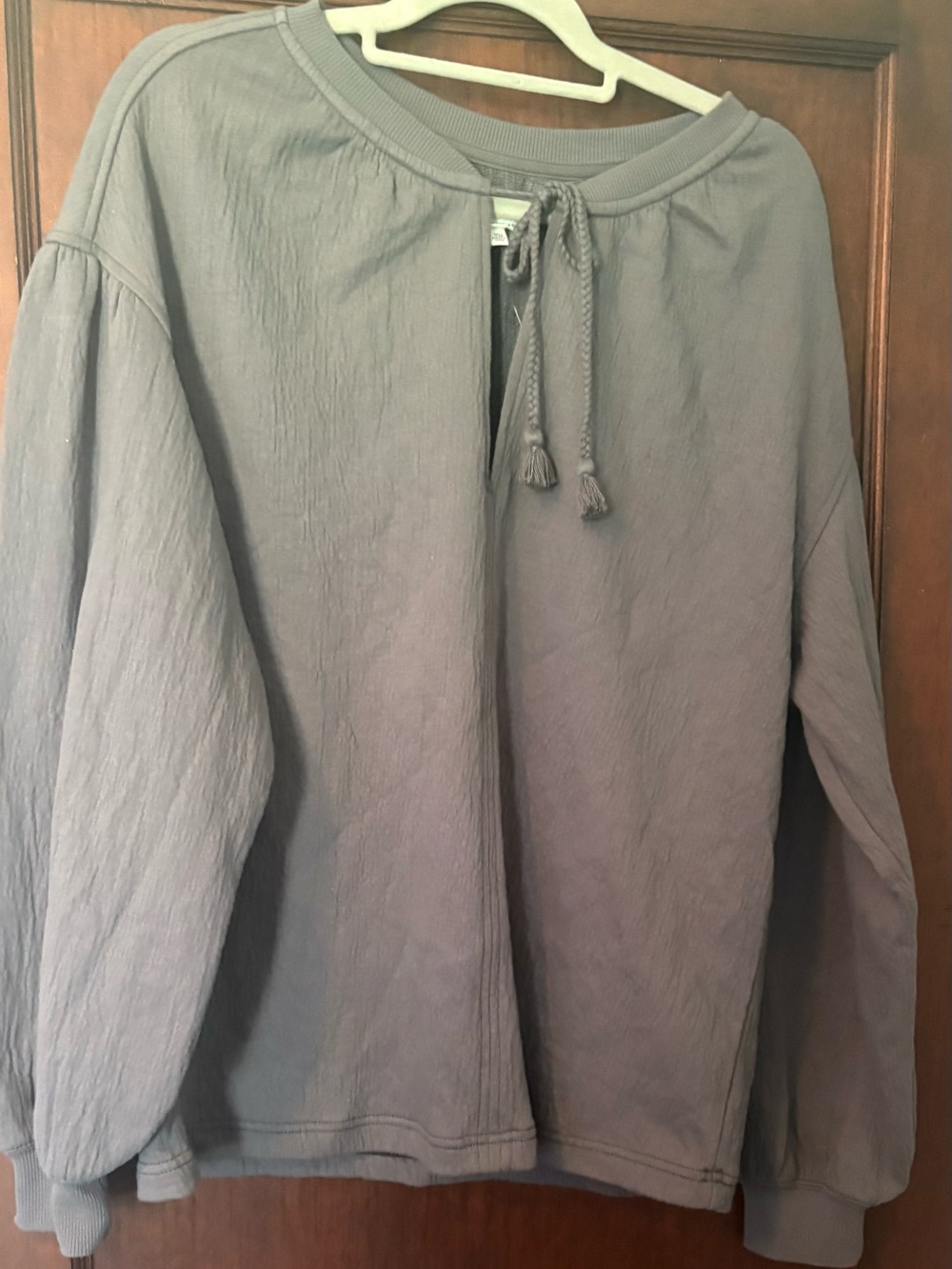 Aerie Tassel Tie Pullover Top, Grey, Size XS, New With Tags